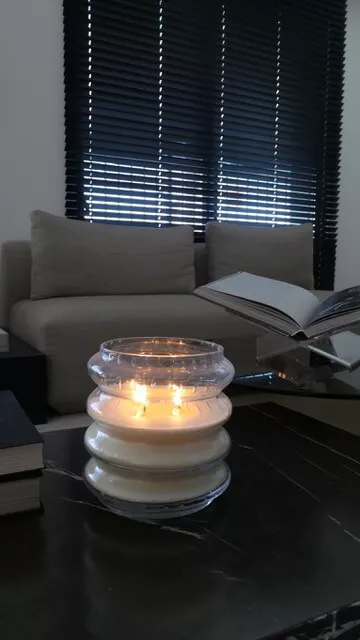 נר בכלי זכוכית פסים גדול